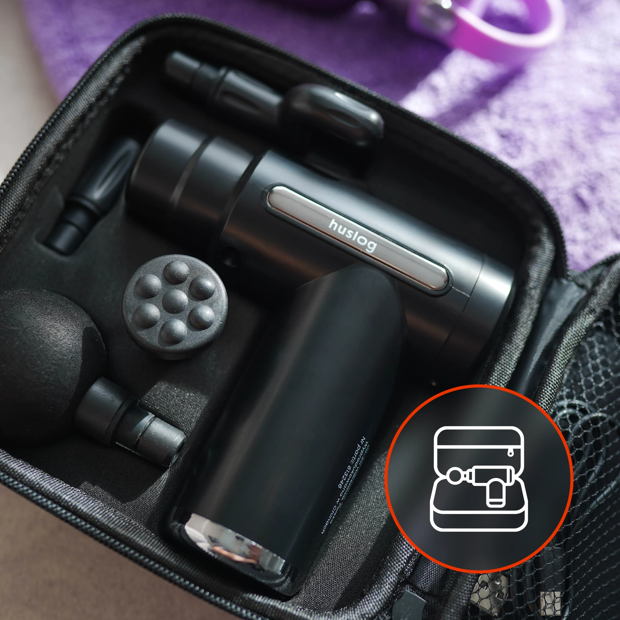 5Masażer wibracyjny do ciała Pistolet, 4 końcówki, etui w zestawie
