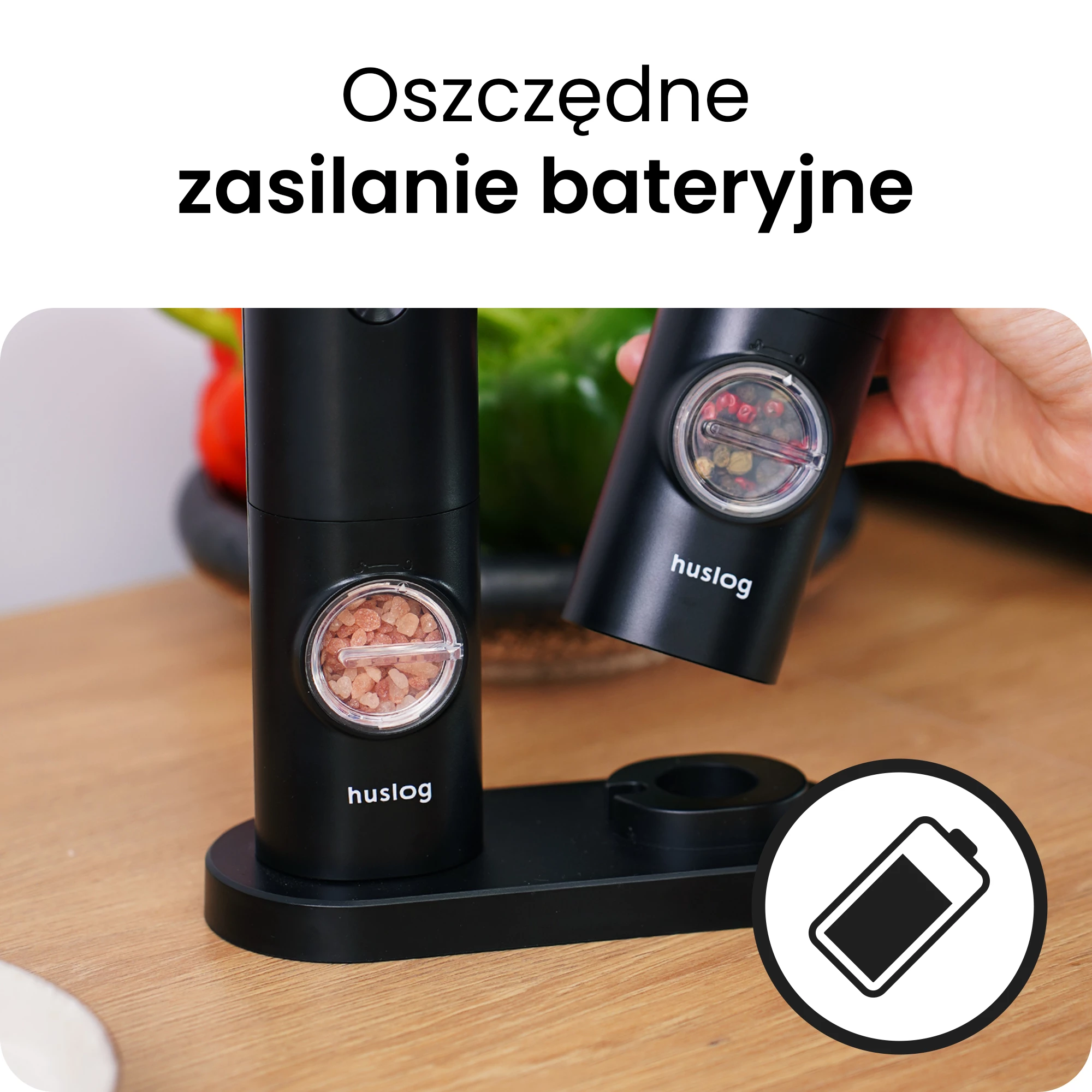 5Zestaw młynków na baterie, podświetlenie LED