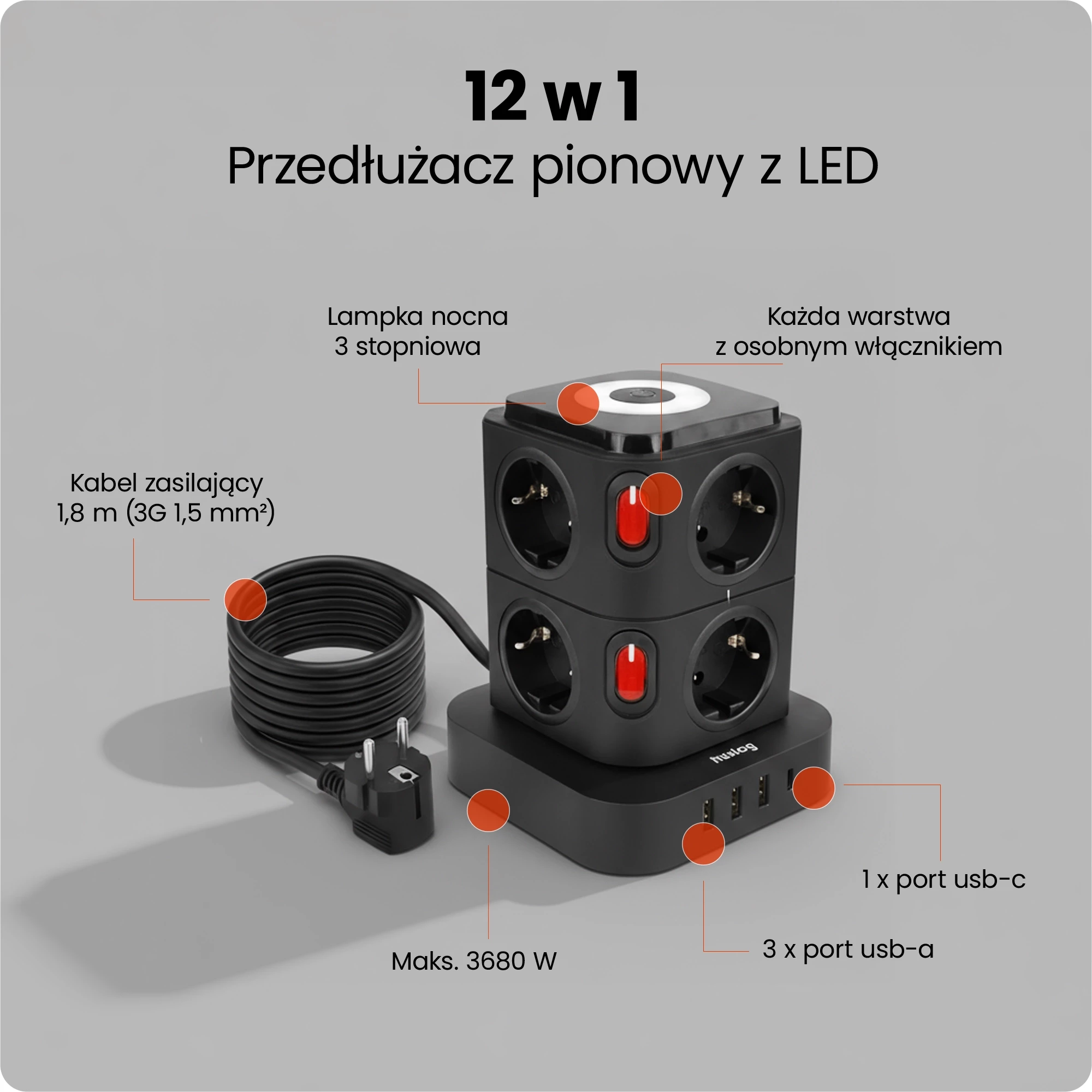 3Przedłużacz pionowy z LED - HUS1054
