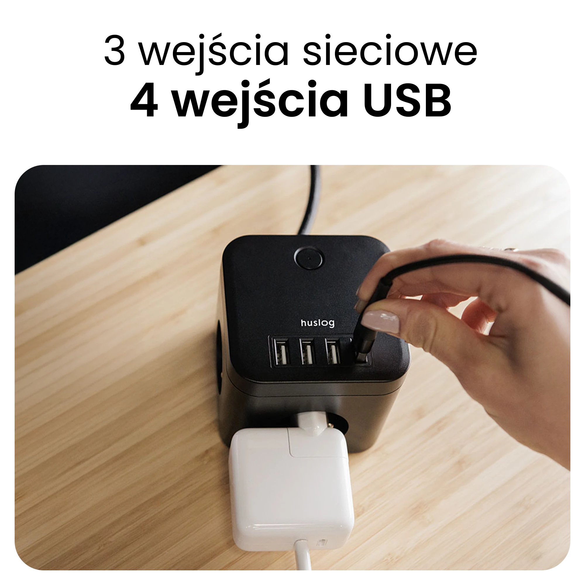 3Przedłużacz Kostka z 3 wejściami Czarny