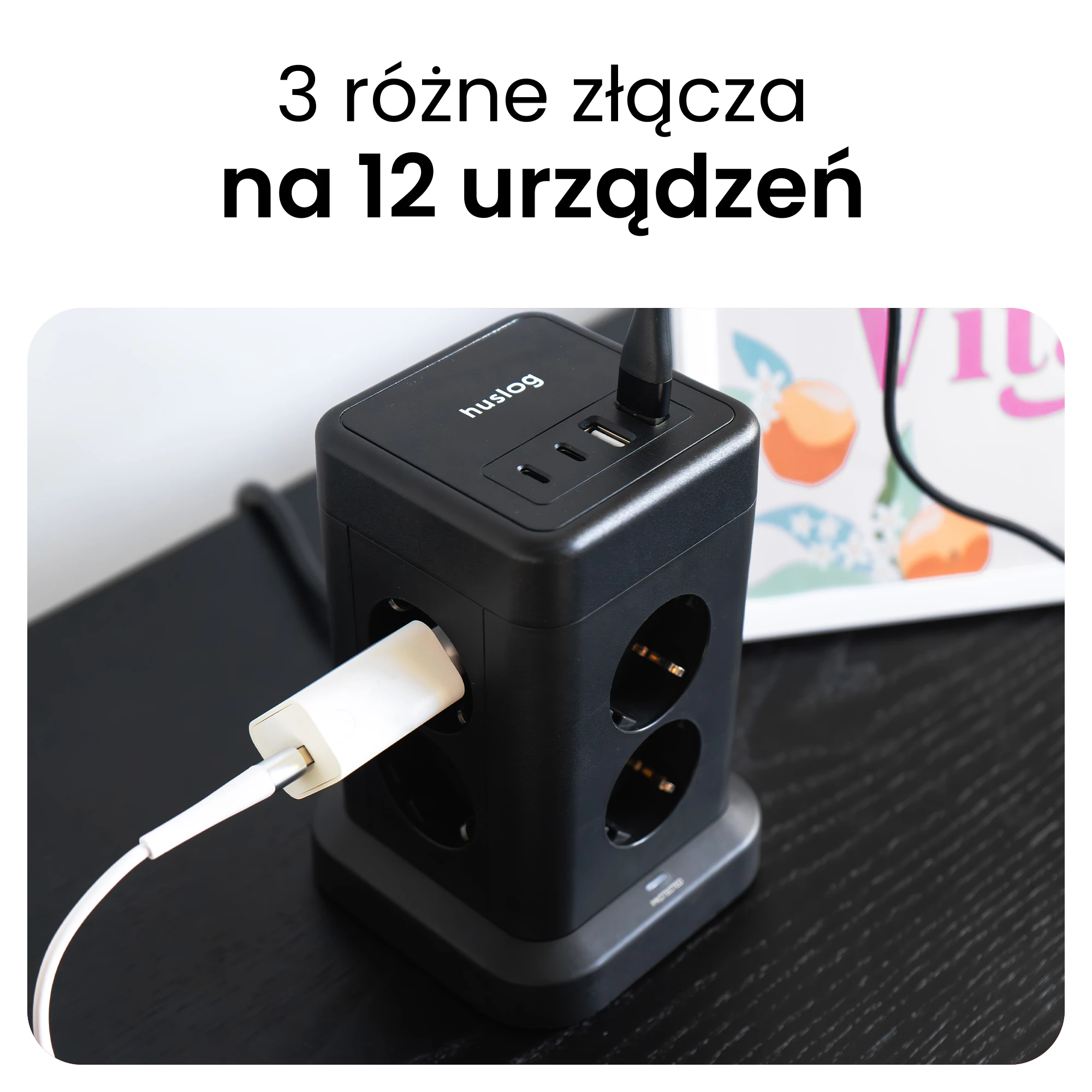 3Przedłużacz pionowy z USB - HUS1004