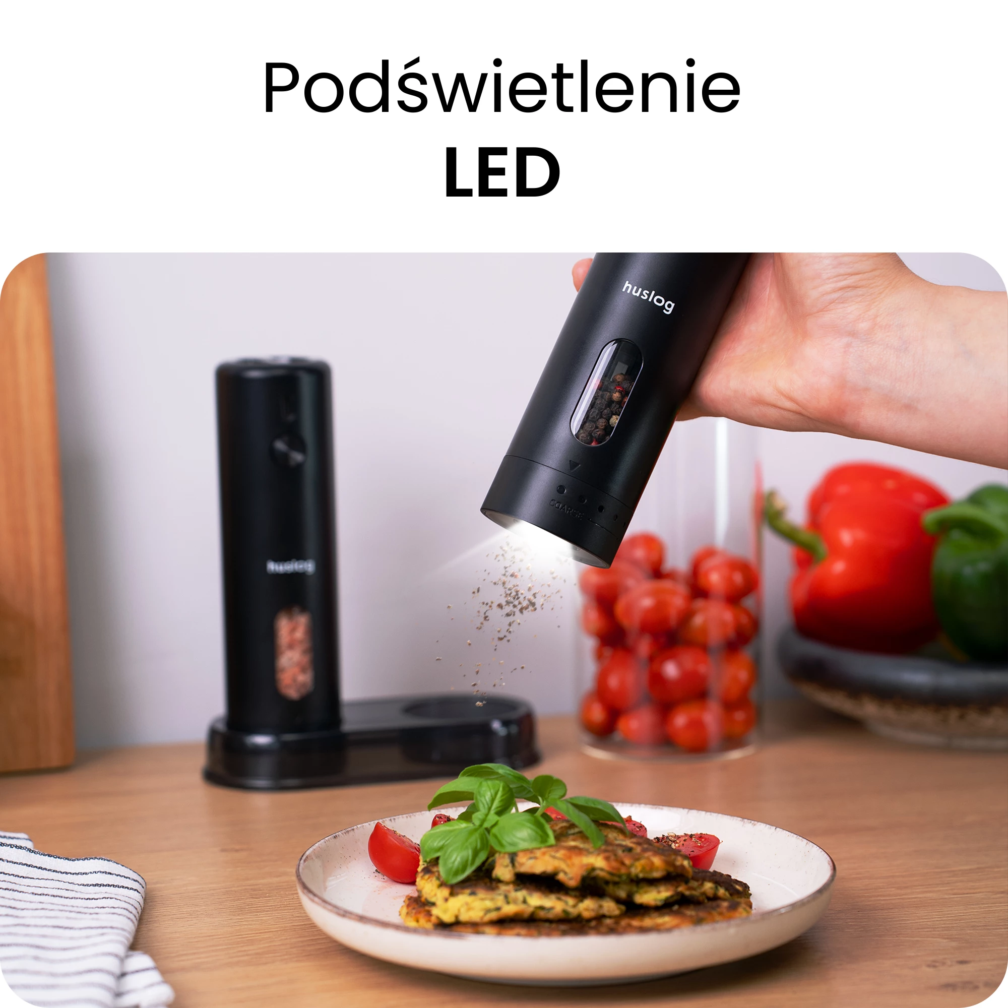 2Zestaw młynków elektrycznych, podświetlenie LED