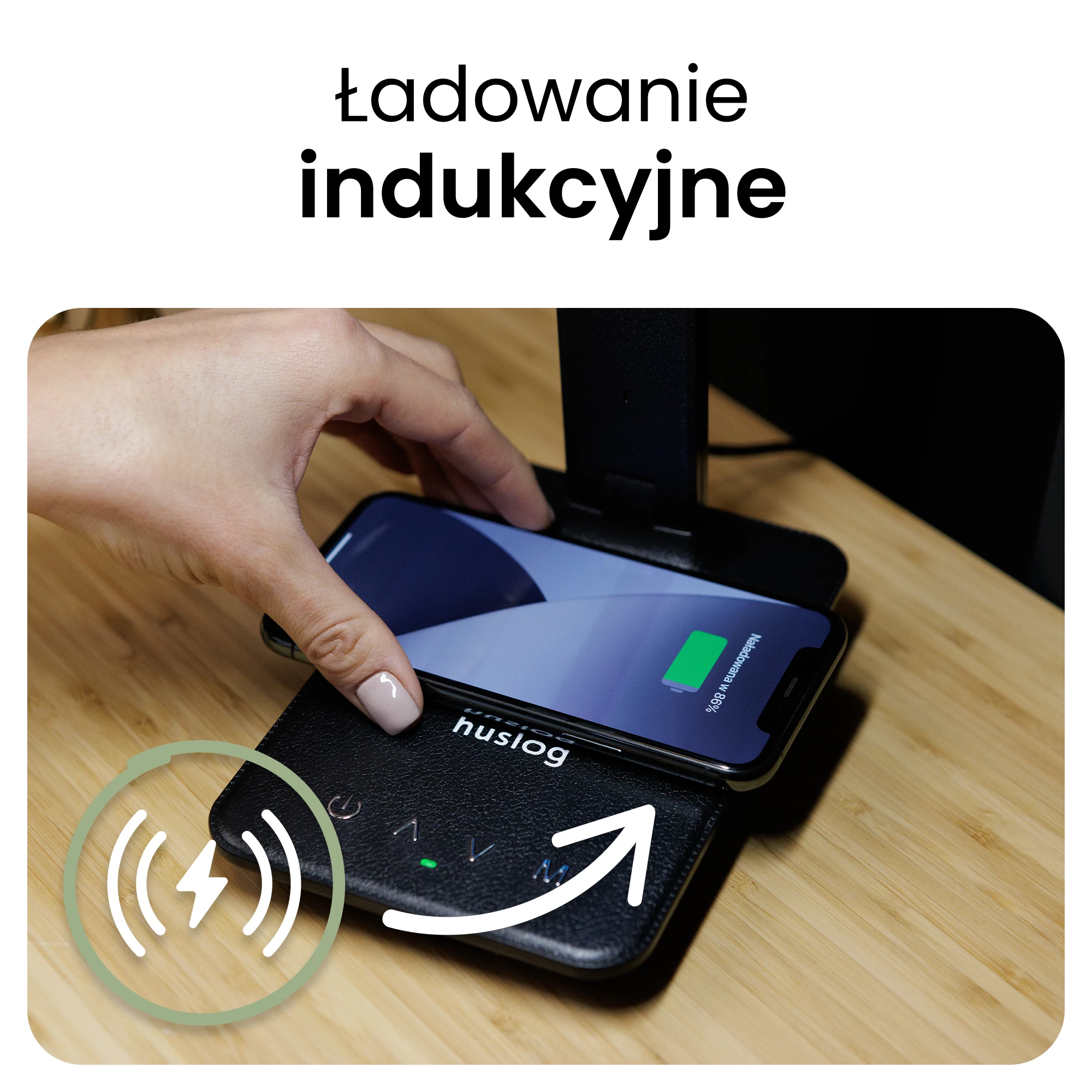 4Lampka LED z ładowaniem indukcyjnym i wyświetlaczem